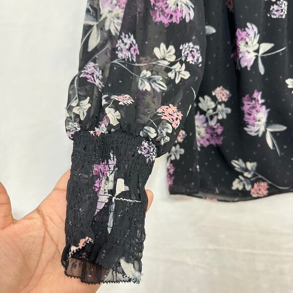 WHBM‎ Medium One Shoulder Blouse Whimsigoth Floral Purple Black Moody Midnight - Picture 3 of 9